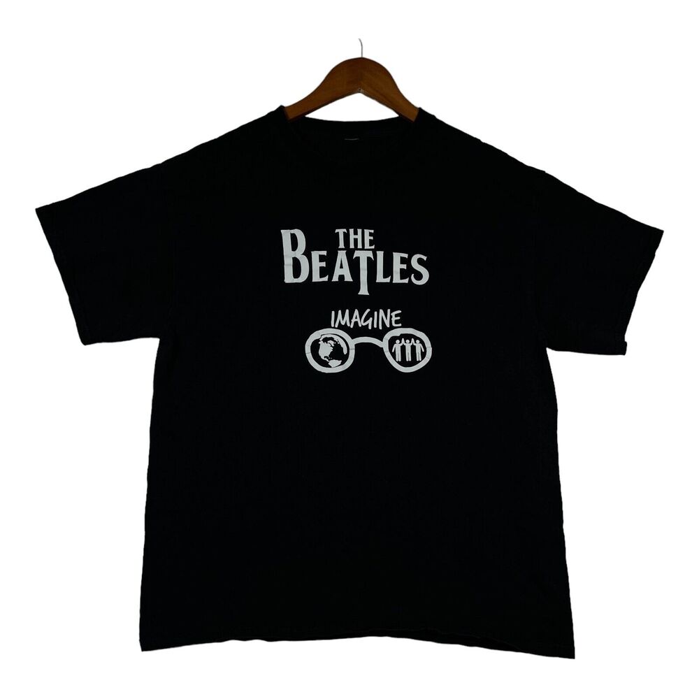 VTG John Lennon “Imagine” Graphic Print Band Tee T Shirt Black The Beatles L